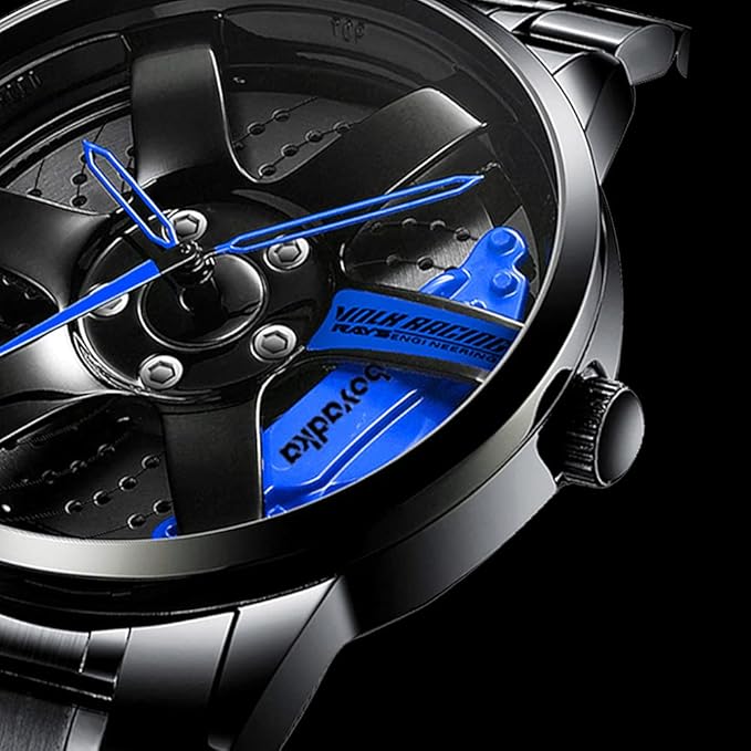 BOYADKA Car Wheel Watch, Stainless Steel Watch with Japanese Quartz Movement, Waterproof Sports Wrist Watch with Car Rim Hub Design for Men/Car Enthusiast